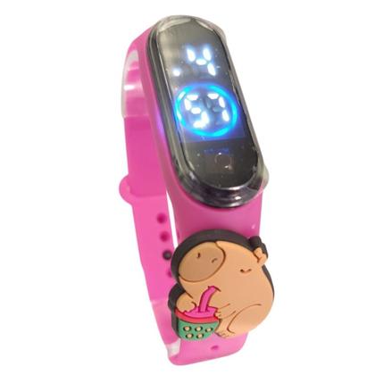 Imagem de Relógio Digital Infantil touch Capivara LED Pulseira Rosa