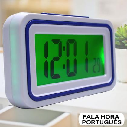 Imagem de Relógio Digital LCD Fala Hora Em Português Azul CBRN09060