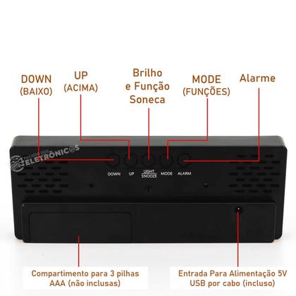 Imagem de Relógio Digital LED Alarme Eletrônico, Data e Termômetro Números super brilhantes  ZB4004