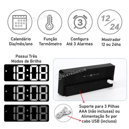 Imagem de Relógio Digital LED Alarme Eletrônico, Data e Termômetro  ZB4004