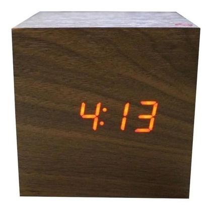 Imagem de Relógio Digital Led Despertador Madeira Mesa Cabeceira sensores de luminosidade liga desliga temperatura