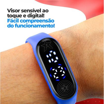 Imagem de relogio digital led infantil prova dagua + copo capitao america qualidade premium resistente menino presente pulseira ajustavel