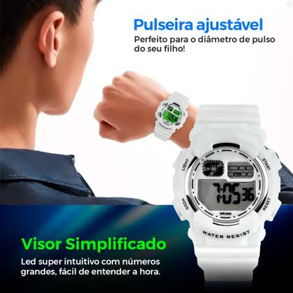 Imagem de Relogio Digital Led Infantil Resistente Sport Branco Criança