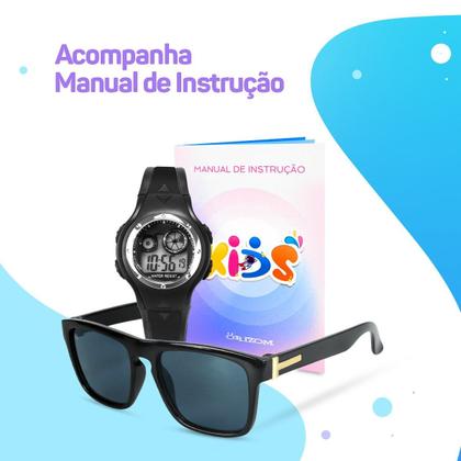 Imagem de Relogio digital led preto infantil + protecao uv oculos sol esportivo original preto presente menino