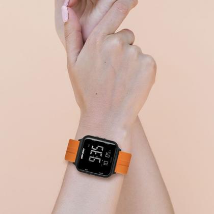 Imagem de Relógio Digital Masculino e Feminino Unisex de Pulso Troca a Pulseira Kit com 2 Pulseiras Preto e Laranja à Prova D Água Quadrado Mormaii