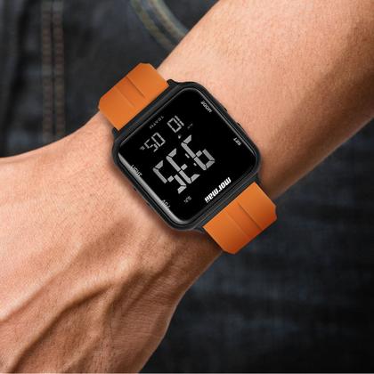 Imagem de Relógio Digital Masculino e Feminino Unisex de Pulso Troca a Pulseira Kit com 2 Pulseiras Preto e Laranja à Prova D Água Quadrado Mormaii