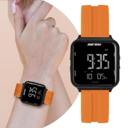 Imagem de Relógio Digital Masculino e Feminino Unisex de Pulso Troca a Pulseira Kit com 2 Pulseiras Preto e Laranja à Prova D Água Quadrado Mormaii