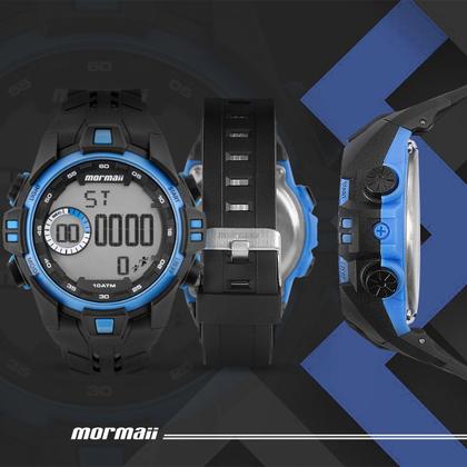 Imagem de Relógio Digital Masculino Esportivo de Pulso com Pulseira de Silicone Preto e Azul à Prova D Água Shock Mormaii
