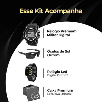 Imagem de Relógio Digital Masculino Preto Prova D'água + Kit Relogio Led + Óculos Casual