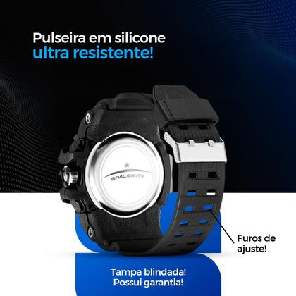 Imagem de relogio digital masculino preto silicone prova dagua resistente prata grande alarme cronometro robusto presente original