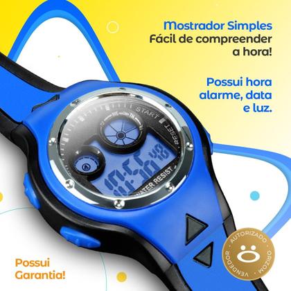 Imagem de Relogio Digital Menino Infantil + Colar + Oculos Sol ajustavel data verão menino silicone heroi qualidade premium azul