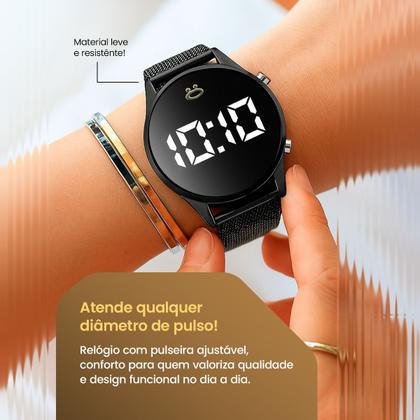 Imagem de Relogio digital preto feminino silicone + caixa aco inoxidavel pingente casual presente qualidade premium resistente