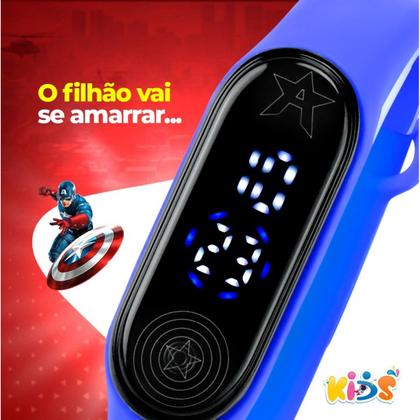 Imagem de relogio digital prova dagua + copo capitao america resistente presente menino qualidade premium pulseira ajustavel