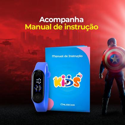 Imagem de Relogio digital prova dagua infantil + copo capitao america resistente pulseira ajustavel menino