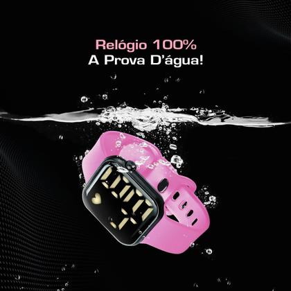 Imagem de relogio digital prova dagua rosa barbie + oculos sol presente data ajustavel menina adolescente silicone led original