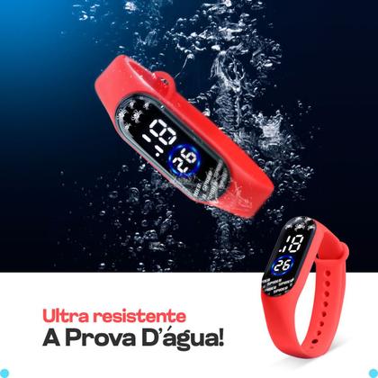 Imagem de Relogio Digital Resistente Infantil + Bone + Colar combo prova dagua data preto criança qualidade premium vermelho