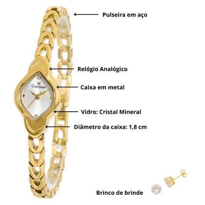 Imagem de Relógio Dourado Champion Mulher Delicado Original de Pulso