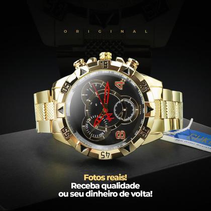 Imagem de Relogio dourado cordão banhado prova dagua + pulseira + caixa pesado presente qualidade premium ouro