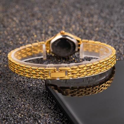 Imagem de Relógio Dourado Feminino De Pulso Quartz Mini + Bracelete