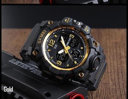 Imagem de Relógio Dourado Skmei 1155B Digital / Analógico + Caixa Estojo em Acrílico