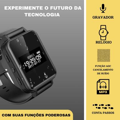 Imagem de Relógio Espião Gravador De Voz Áudio Digital Com Fone 8gb Mp3 Nfe V81