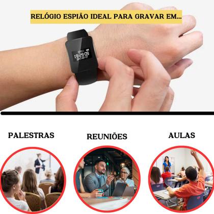 Imagem de Relógio Espião Gravador De Voz Áudio Digital Com Fone 8gb Mp3 Nfe V81