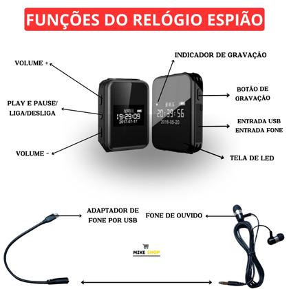 Imagem de Relógio Espião Gravador De Voz Áudio Digital Com Fone 8gb Mp3 Nfe V81