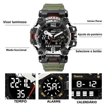Imagem de Relógio Esportivo À Prova D'Água Com Duplo Display Para Homens SMAEL Cronômetro Digital Militar