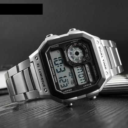 Imagem de Relógio esportivo a prova dágua masculino skmei 1335 prata digital dual time