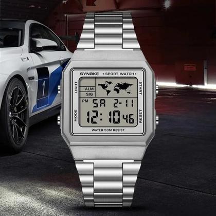 Imagem de Relógio Esportivo Masculino Synoke - Cronômetro Digital de Aço Inoxidável à Prova d'Água