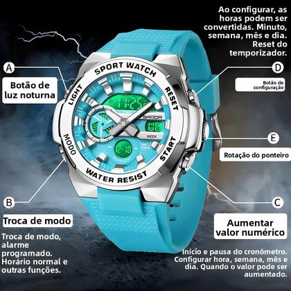 Imagem de Relógio Esportivo Tático Masculino Com Mostrador Grande, Marca SANDA, Relógio De Pulso Quartz LED