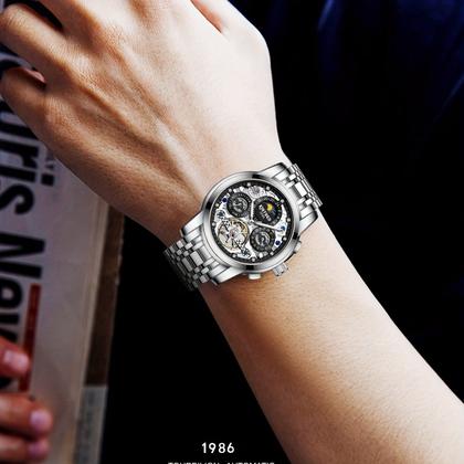 Imagem de Relógio Esqueleto Masculino Estilo Executivo - Mecânico Automático Aço Inoxidável