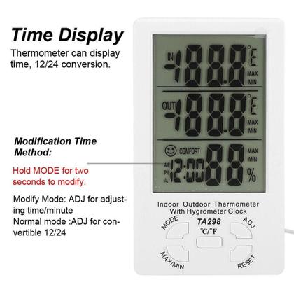 Imagem de Relogio estacao metereologica higrometro temperatura umidade interna externa com sonda termometro mesa parede