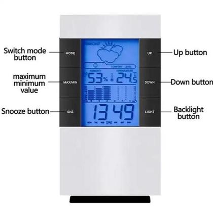 Imagem de Relogio Estacao Metereologica Led Mesa Termometro Higrometro Umidade Ar Medidor Previsao Tempo