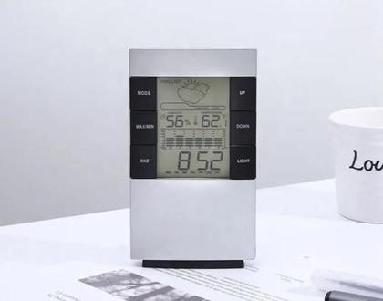Imagem de Relogio Estacao Metereologica Led Mesa Termometro Higrometro Umidade Ar Medidor Previsao Tempo
