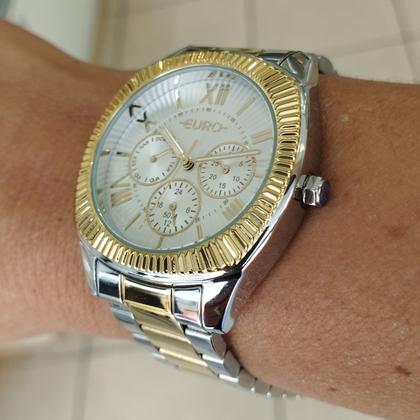 Imagem de Relogio Euro feminino dourado e prata misto bicolor grande multifunções a prova dagua EU6P29AJF/4K