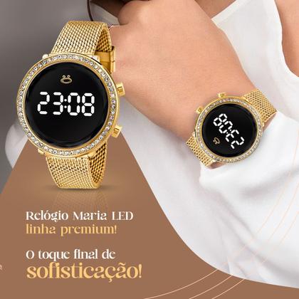 Imagem de relogio feminino aço digital caixa strass brinco colar silicone pulseira ajustável social casual banhado dourado