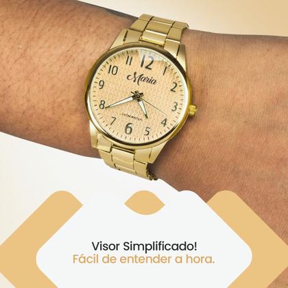 Imagem de relogio feminino aço inox banhado + colar brincos garantia casual social protecao uv delicado dourado strass pingente