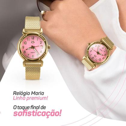 Imagem de Relógio Feminino Aço Inox Banhado Dourado Personalizável +