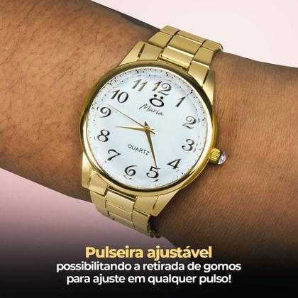 Imagem de Relógio Feminino Aço Inox Banhado Strass + Pulseira + Colar