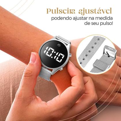 Imagem de relogio feminino aço inox led brincos + colar + caixa pulseira ajustavel moda led Casual ajustavel presente original