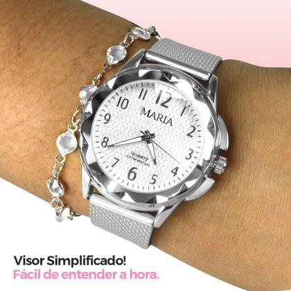 Imagem de Relogio Feminino Aco Inox Prata + Caixa social prova dagua qualidade premium edição limitada original moda presente