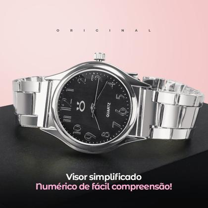 Imagem de Relogio feminino aço inox prata qualidade premium social moda original social casual presente