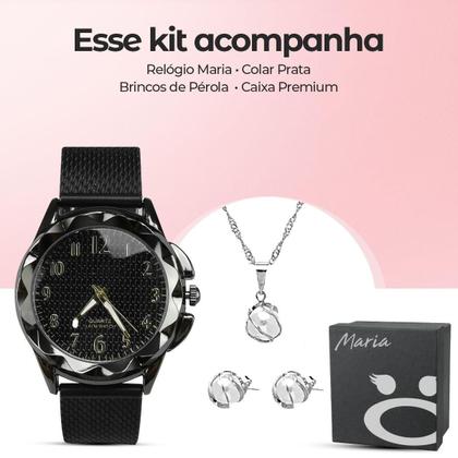 Imagem de Relogio Feminino Aço Inox Prova Dagua + Pulseira + Colar