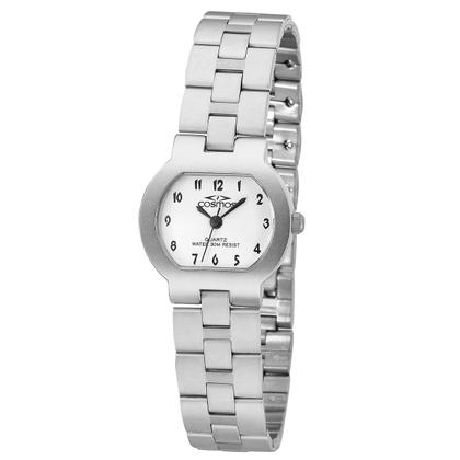 Imagem de Relógio Feminino Analógico de Pulso Prata e Branco com Pulseira e Caixa de Aço Inoxidável Mini Pequeno Delicado Luxo Elegante Fashion Cosmos