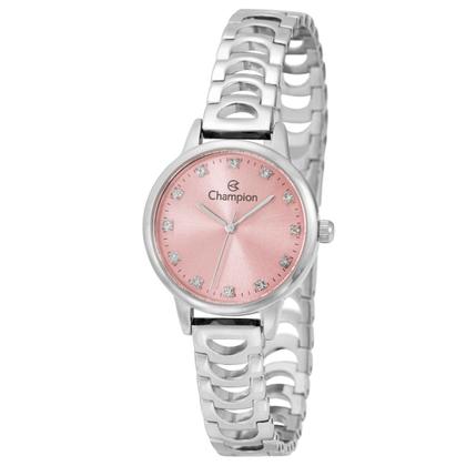 Imagem de Relógio Feminino Analógico de Pulso Prata e Rosa com Caixa e Pulseira de Aço Inoxidável à Prova D Água Pequeno Luxo Fashion Casual Social Champion