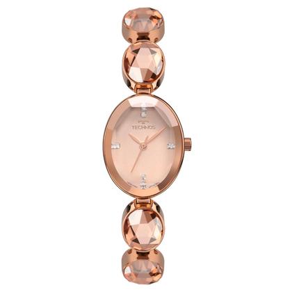 Imagem de Relógio Feminino Analógico de Pulso Rosé com Caixa e Pulseira em Aço Inoxidável com Pedras Pequeno Luxo Fashion Casual e Social Technos