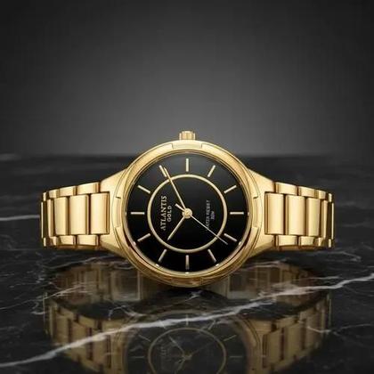 Imagem de Relógio Feminino Atlantis W3171 Gold Dourado Aço Pequeno Dourado Preto