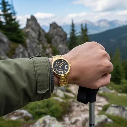 Imagem de Relógio Feminino Atlantis W3171 Gold Dourado Aço Pequeno Dourado Preto