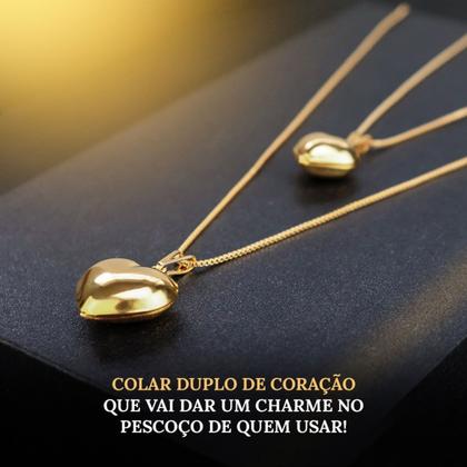 Imagem de relogio feminino banhado aço + colar duplo coração + caixa ouro social original casual presente qualidade premium